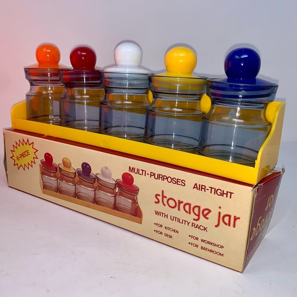 v i n t a g e :: Bright Midcentury 5 Storage Jar Set Shelf Apothecary Bath - Picture 6 of 14